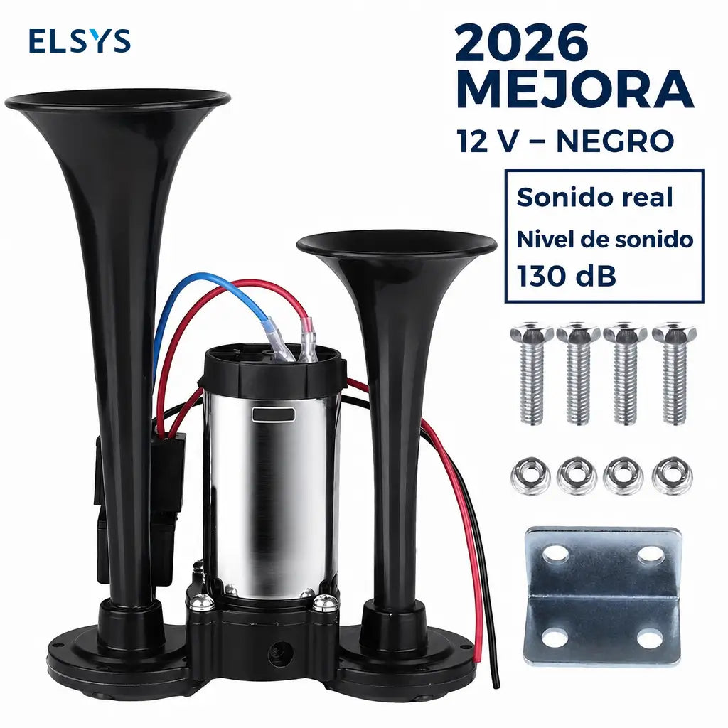 Claxon de aire doble 12V de 130 dB con compresor para autos, camionetas, camiones, motos y embarcaciones, alerta potente en carretera