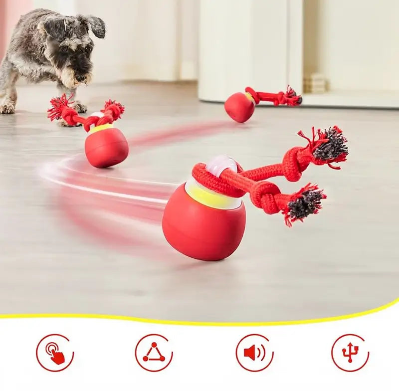 Pelota de Juguete Interactiva para Perro, Activada por Tacto, Recargable, con Sonido y Cuerda para Jugar, para Perros Pequeños y Medianos, Rojo Oscuro, Pelota de Entrenamiento
