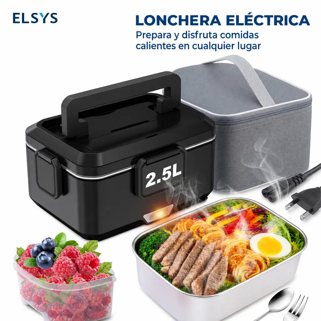 Lonchera eléctrica portátil 1.8L con calentamiento 80W y conectores 12V/24V/110V para comer caliente sin microondas diario
