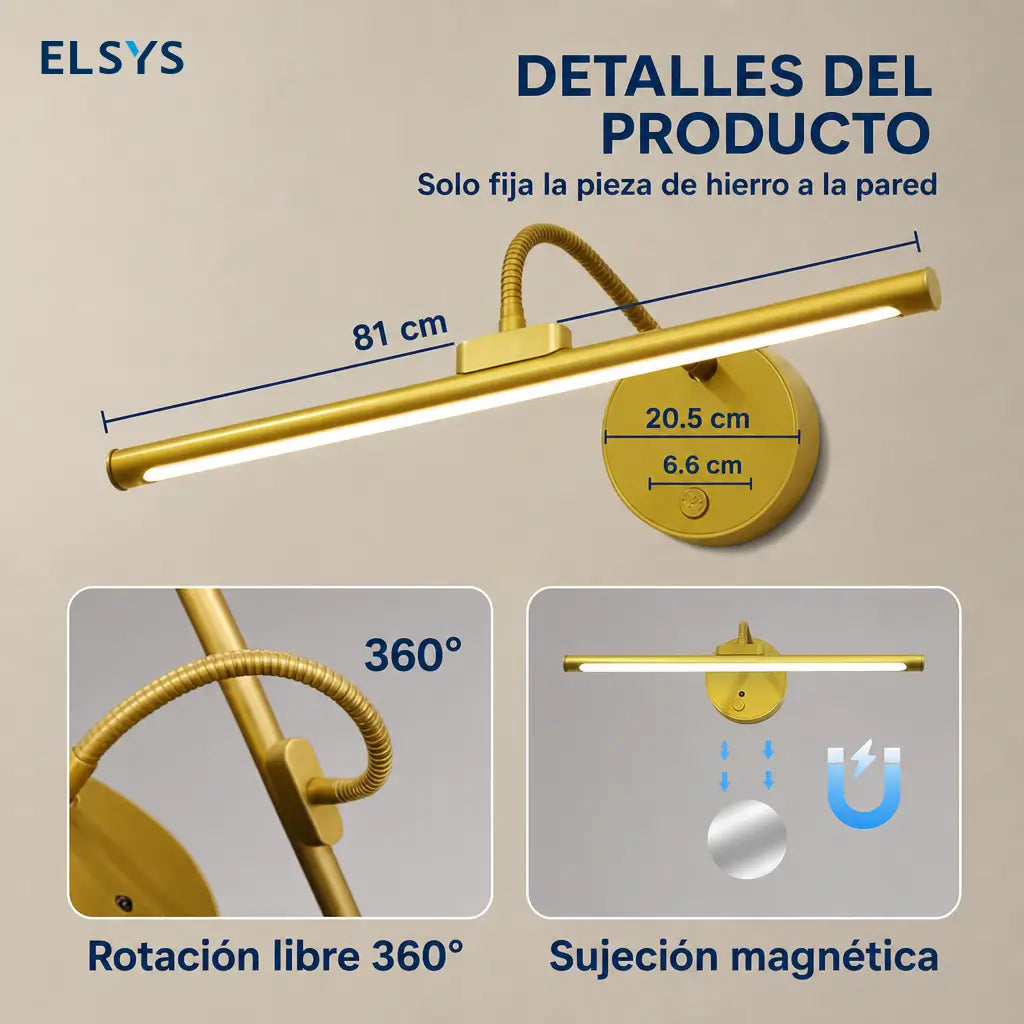 Lámpara de pared recargable USB para cuadros con control remoto, luz ajustable y rotación 360° para arte y decoración interior