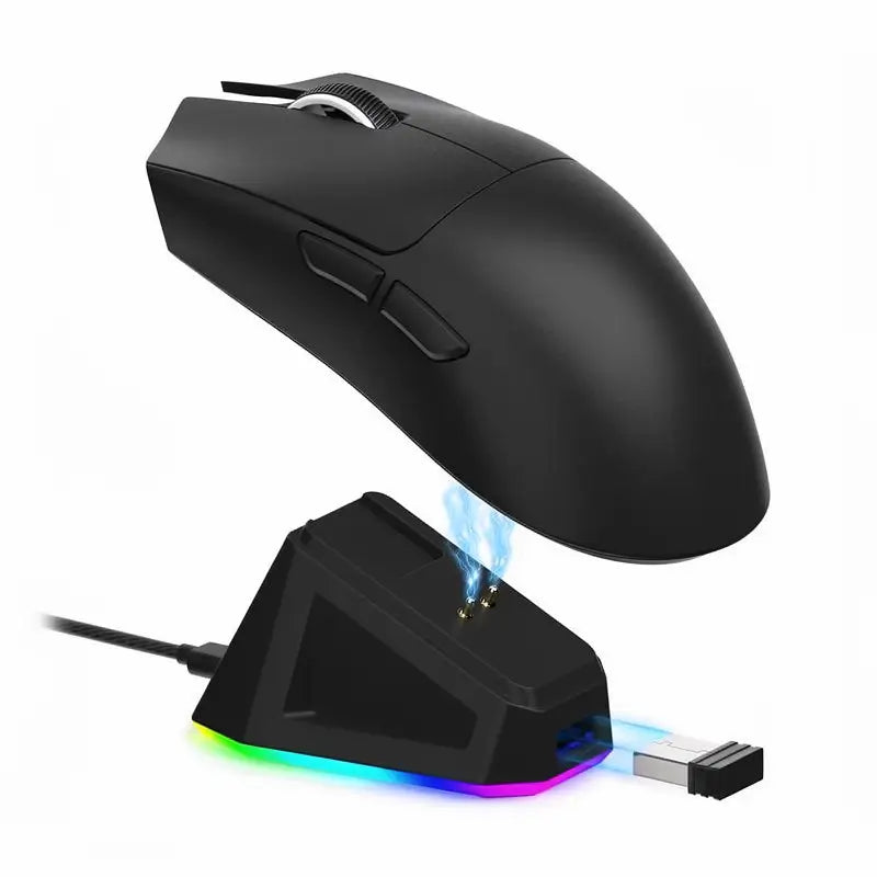 Mouse Gamer Inalámbrico Recargable con Iluminación RGB y Base de Carga, Sensor Óptico para Juegos y Oficina, Accesorios para Gaming