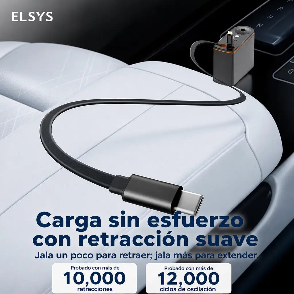 Cargador retráctil para auto 66W con USB-C y Lightning, difusor aromático y luz estrellada para cargar tu celular sin enredos diarios