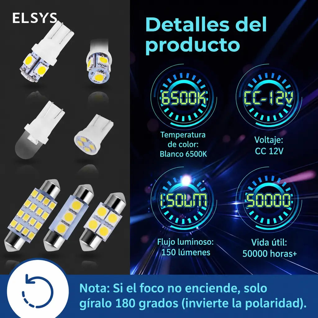 Kit de 42 focos LED blancos 12V para interior de auto y camioneta, luz de techo, mapa, cabina y cajuela, instalación fácil