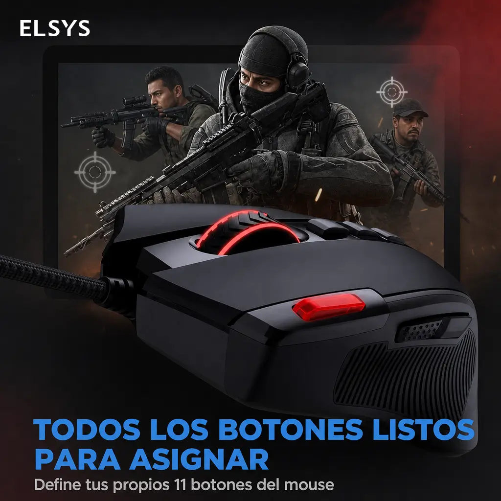 Mouse gamer alámbrico óptico de 8000 DPI con 11 botones programables y RGB para partidas precisas en computadora y trabajo diario