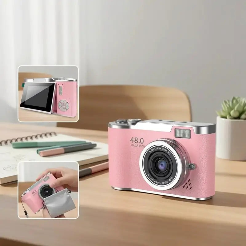 Cámara Digital Retro CCD para Estudiantes, Pantalla Plegable 1080P, Mini Cámara Fotográfica con Juegos y Filtros, Zoom Digital