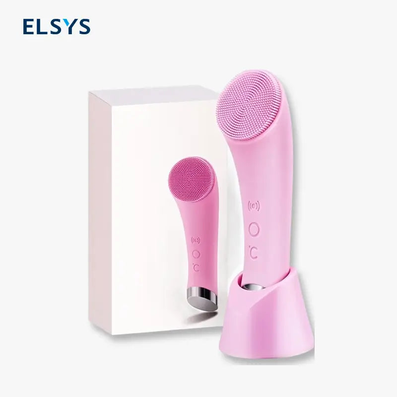 Cepillo Limpiador Facial Térmico y Vibratorio con Masajeador, Limpiador Eléctrico de Silicona para Mujer y Hombre, Limpieza Profunda y Exfoliación Suave (Rosa)
