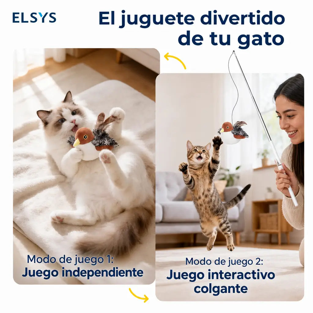 Juguete interactivo para gato con ave que aletea, sonido de pájaro y carga USB para ejercicio de caza diario en interiores