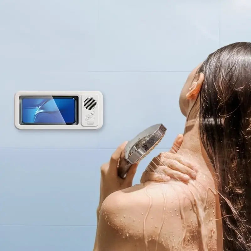 Porta celular para regadera impermeable con bocina Bluetooth, rotación 360° y pantalla táctil para baño
