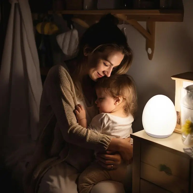 Lámpara de Noche para Niños, Luz de Huevo para Cuarto de Bebé con 7 Colores RGB, Atenuación Continua y Control Táctil Recargable