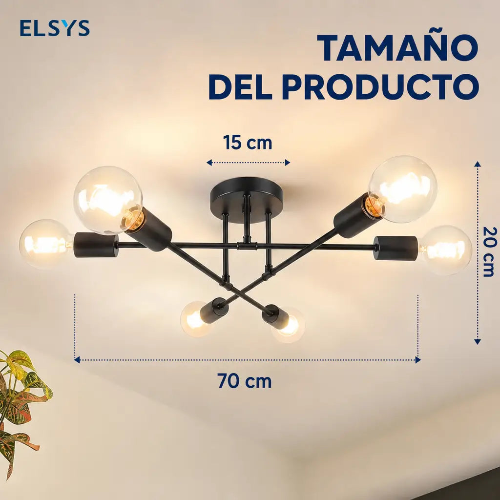 Lámpara colgante negra de 6 luces con casquillo E26/E27, diseño moderno retro para comedor, pasillo, recámara y cafetería con instalación sencilla