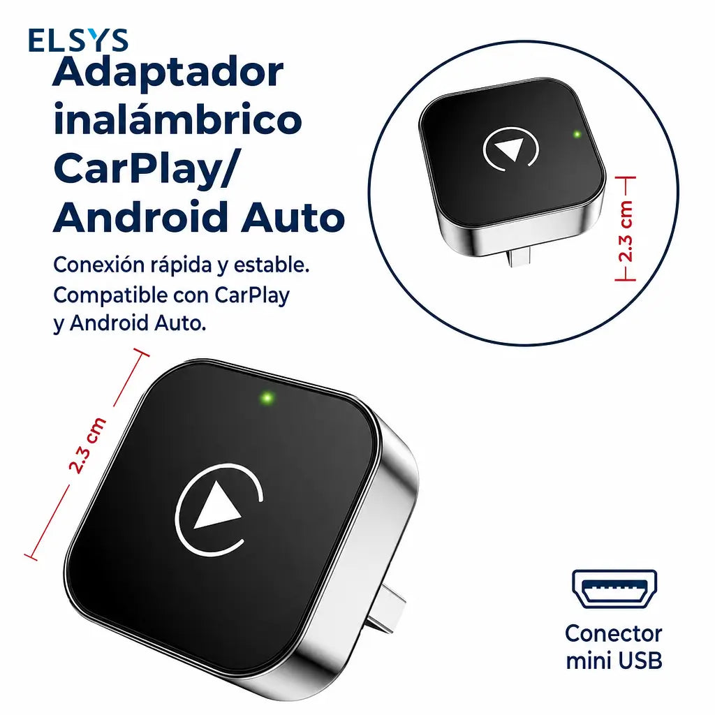 Mini dongle USB inalámbrico para convertir CarPlay y Android Auto cableado, ideal para navegación, música y llamadas manos libres en el auto