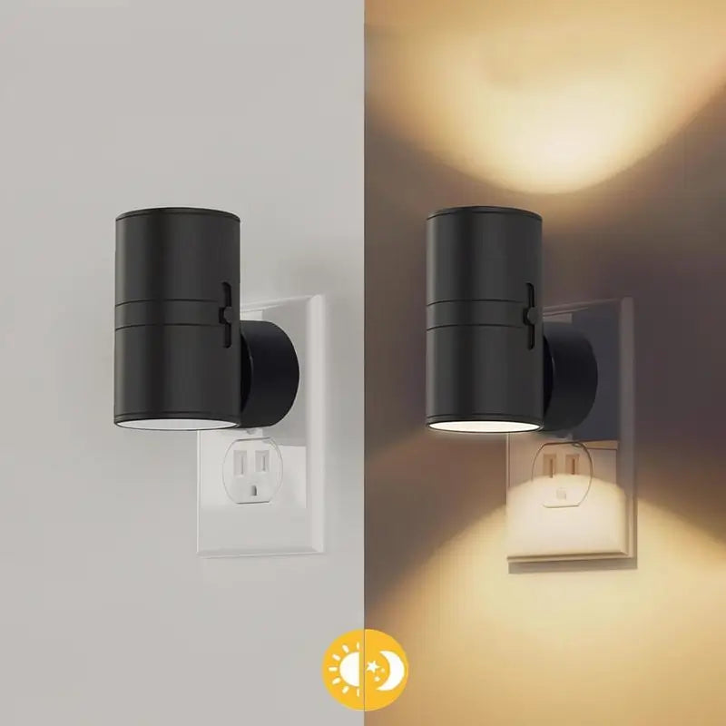 【Paquete de 2】 Luz Nocturna LED de Enchufe, Lámparas de Noche Modernas para Pared con Sensor de Oscuridad a Amanecer, Blanco Cálido 3000K, Brillo Ajustable 0-100LM, Luces Atenuables para Pasillo, Recámara y Escaleras