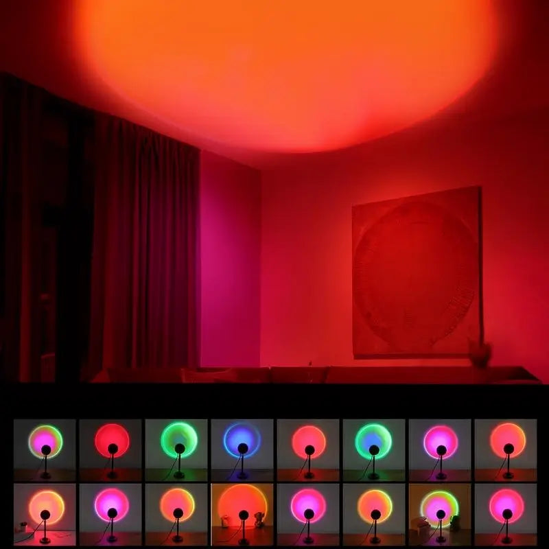 Lámpara Proyectora de Atardecer con Control Remoto RGB, Luz Ambiental Ajustable 180°, 4 Modos de Iluminación para Recámara, Sala de Juegos, Fotografía y Decoración de Interiores, Regalo de Navidad