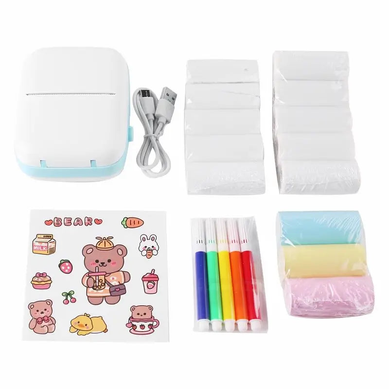 Mini Impresora Térmica de Bolsillo Portátil, Etiquetadora Bluetooth 20 en 1 sin Tinta con 13 Rollos de Papel y Plumas, para iOS y Android, Impresora de Notas Adhesivas y Fotos, Útiles Escolares para Estudiantes, Regalo de Navidad y Cumpleaños