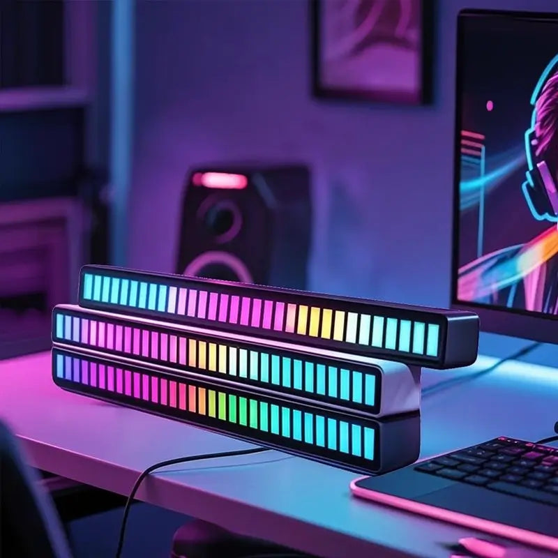 Luz de Ritmo RGB Moderna Controlada por Voz Barra LED Rítmica USB para Gaming Esports y Fiestas Lámpara Ambiental Sensible al Sonido para Auto y Escritorio Decorativa Portátil Recargable de Acrílico