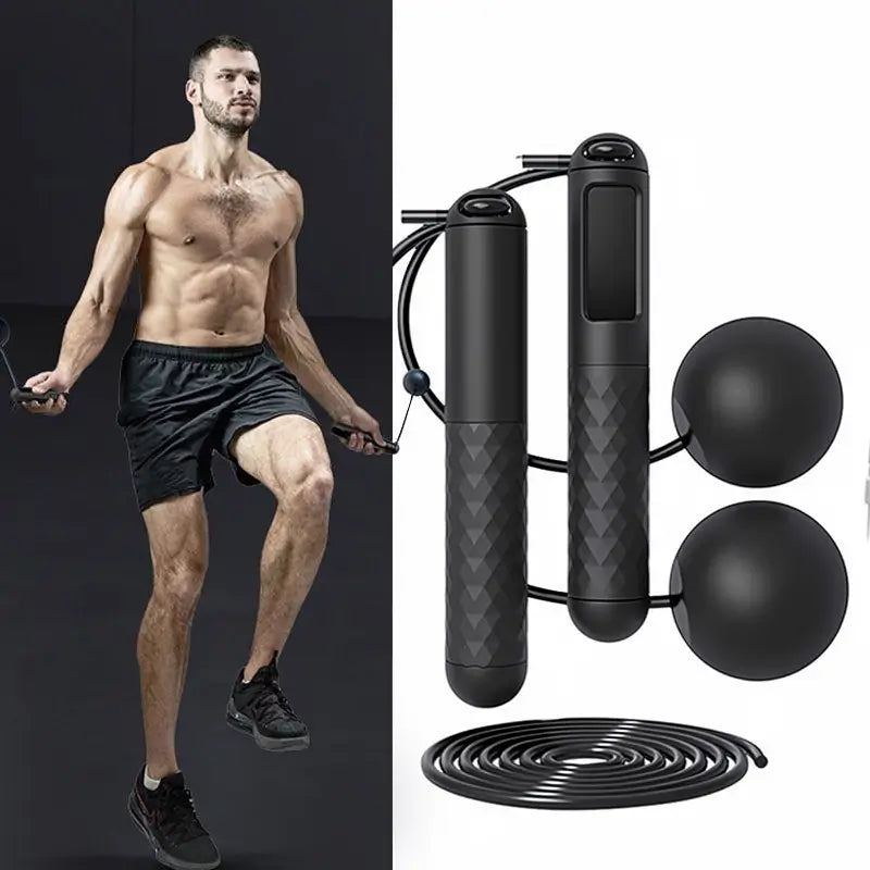 Cuerda para Saltar Inalámbrica Magnética con Bola de Gravedad, Cuerda Digital Ajustable con Contador de Calorías LED y Mango Antideslizante