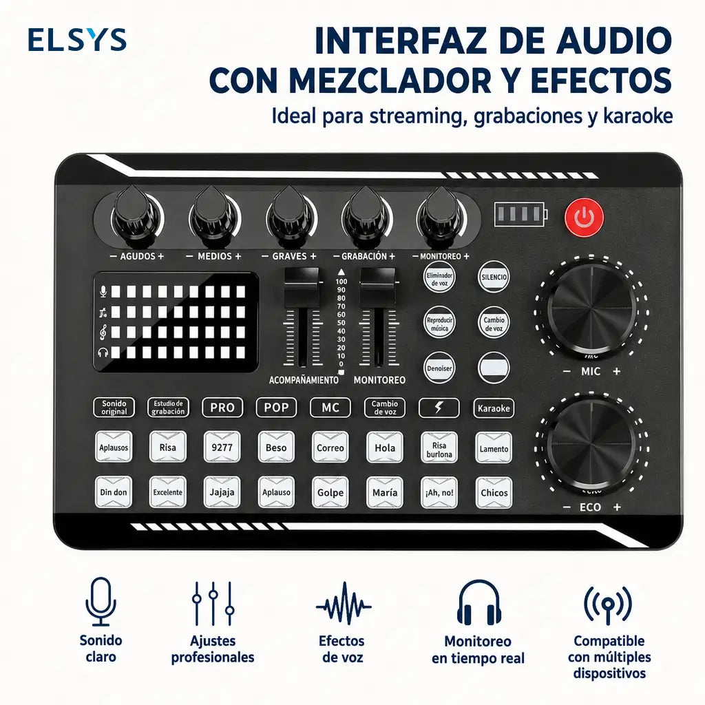 Interfaz de audio F998 con mezclador DJ y cambiador de voz para streaming, karaoke, podcast y gaming en PC portátil recargable