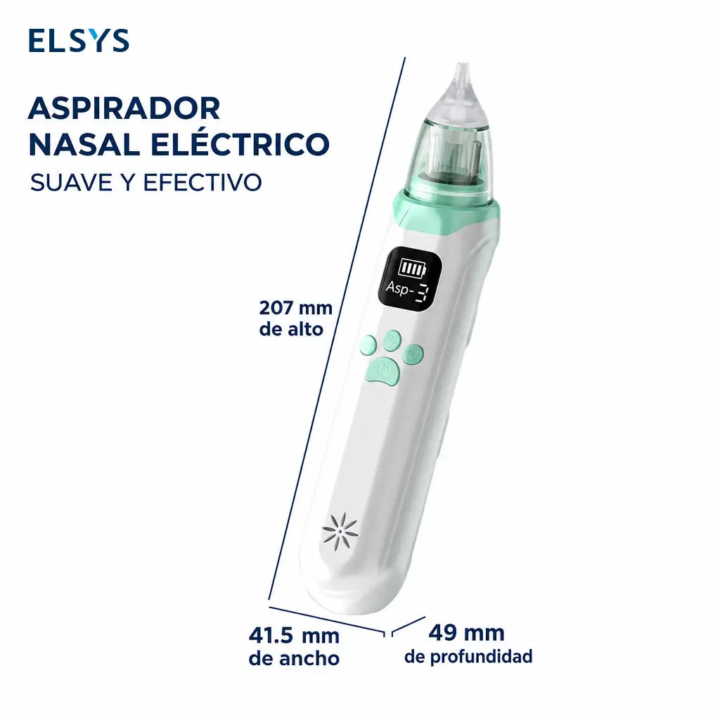 Aspirador nasal eléctrico recargable para bebé con 3 niveles de succión, puntas de silicón y música calmante para aliviar congestión en casa y viajes