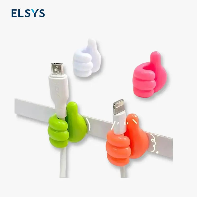 Set de 4 Ganchos de Pared en Forma de Pulgar - Organizador de Cables Adhesivo Decorativo para Escritorio y Habitación, Sujeta Cables Multiusos de Silicona