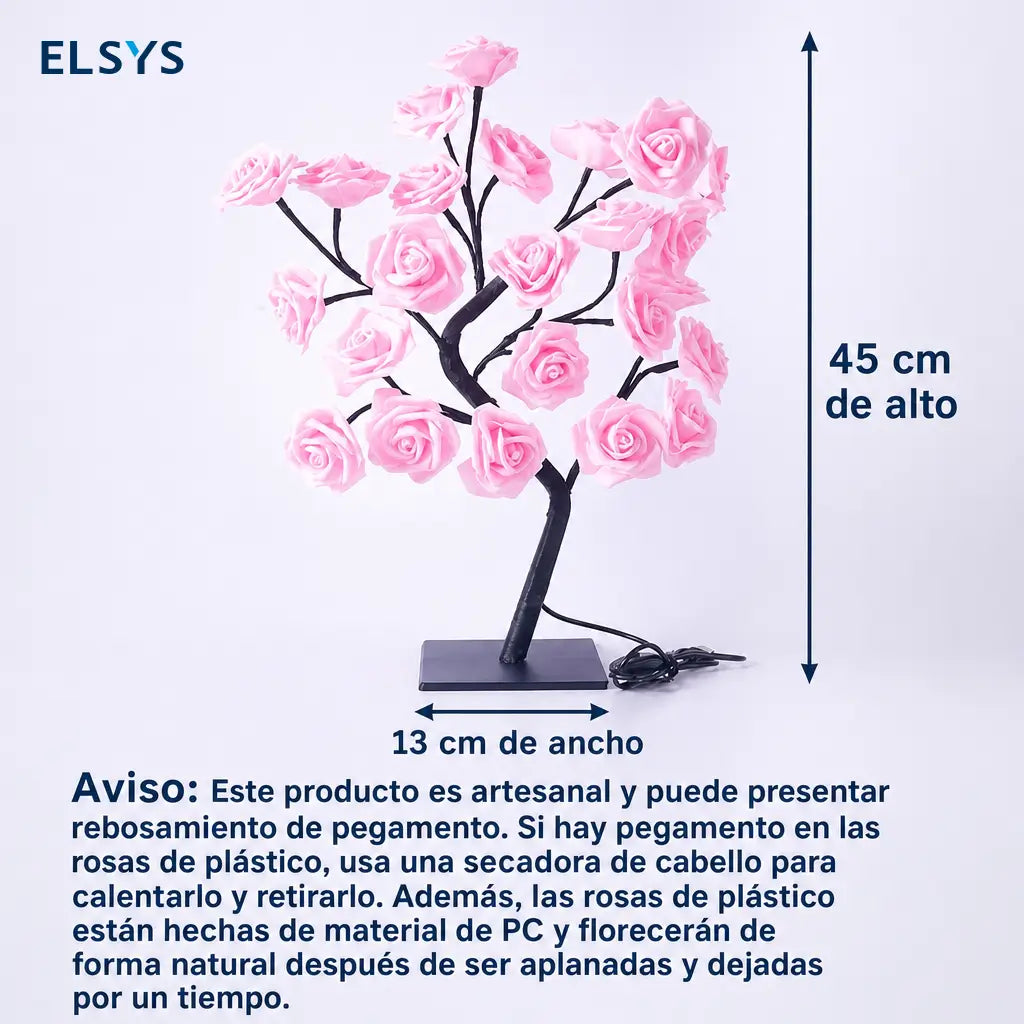 Lámpara de mesa USB en forma de árbol con rosas LED, luz cálida decorativa para recámara, buró y regalo romántico especial