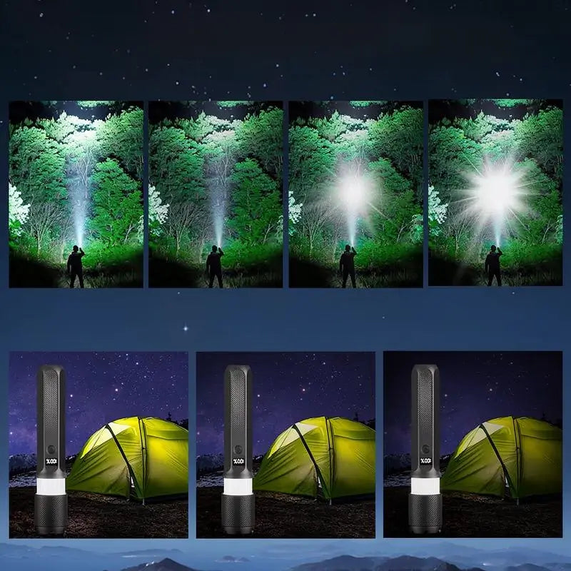 Linterna LED Recargable de 2000 Lúmenes, Táctica con Zoom Ajustable, Pantalla Digital y Base Magnética, 7 Modos de Iluminación para Camping, Senderismo y Emergencias
