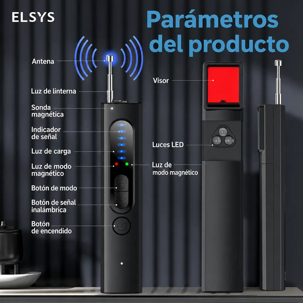 Detector portátil de cámaras ocultas, rastreadores GPS y señales RF con antena extensible para viajes, hotel, oficina, auto y uso diario
