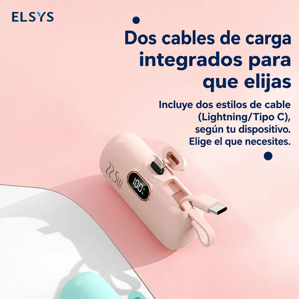 Batería portátil mini 5000mAh con carga 22.5W, USB-C y USB-A, compacta y ligera para celular en viajes, oficina y uso diario