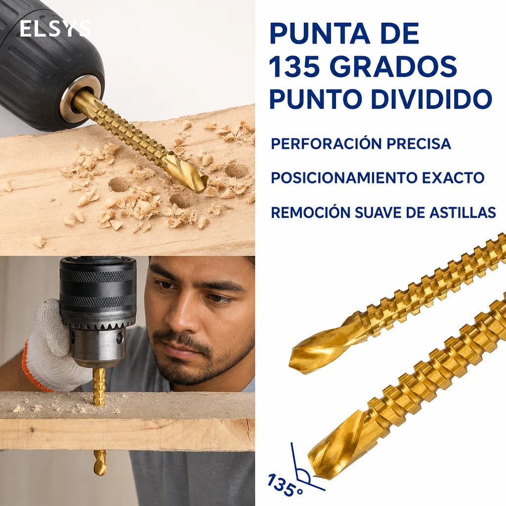 Juego de 6 brocas HSS titanizadas 3 en 1 para perforar, cortar y pulir metal, madera y plástico