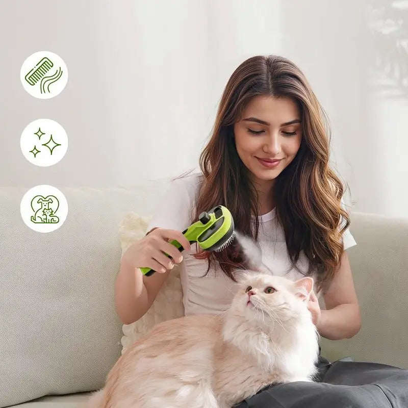 Cepillo con Spray para Mascotas Gatos y Perros – Herramienta de Aseo y Deslanado, Peine Quita Pelos con Botón de Limpieza, Herramienta para Eliminar Pelaje y Recorte