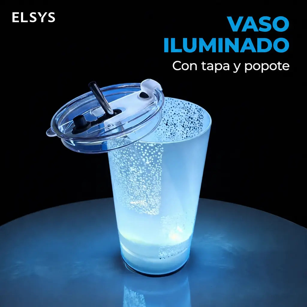 Vaso LED luminoso de 414 ml con color personalizable, tapa y popote para bebidas frías en fiestas, bares y eventos especiales