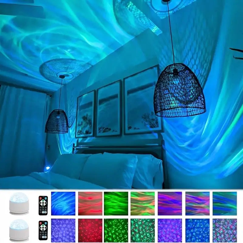 Proyector de Luz de Estrellas con 2 Escenas y 7 Colores, Ritmo Musical y Efecto de Olas de Mar 3D, Luz Nocturna Romántica para Recámara y Fiestas