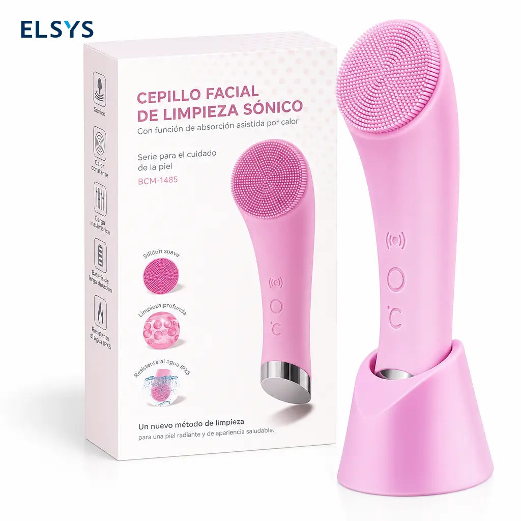 Cepillo facial eléctrico de silicón con calor 40°C y 5 vibraciones para limpieza profunda y exfoliación diaria en todo tipo de piel