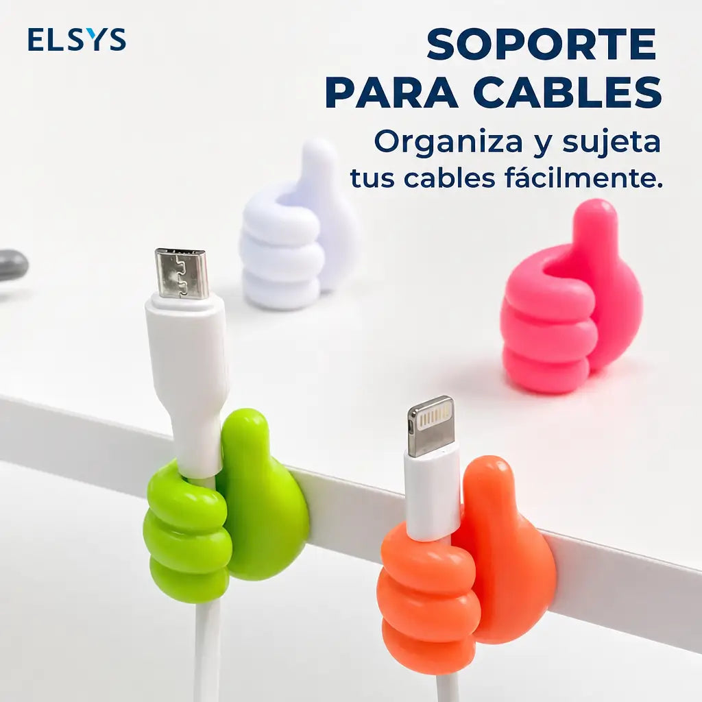 Set de 4 ganchos adhesivos de pulgar para organizar cables y decorar escritorios, recámaras y espacios del hogar sin perforar paredes fácilmente
