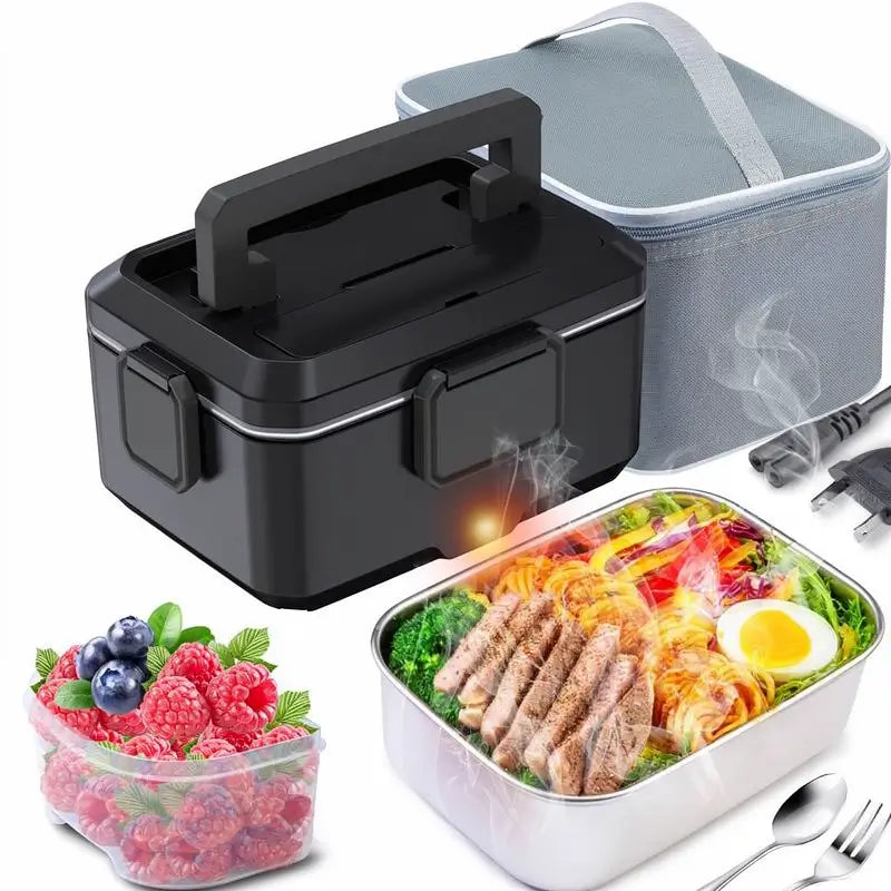 Lonchera Eléctrica Portátil de 80W, Calentador de Comida de 1.8L para Adultos con Cubiertos y Bolsa Térmica, Calentador Electrónico para Coche, Hogar y Oficina