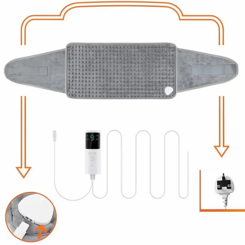 Almohadilla Térmica Eléctrica para Cintura - 9 Niveles de Calor y 4 Ajustes de Temporizador - Cojín Térmico Ajustable para Espalda, Cólicos, Abdomen y Hombros - Enchufe de Reino Unido