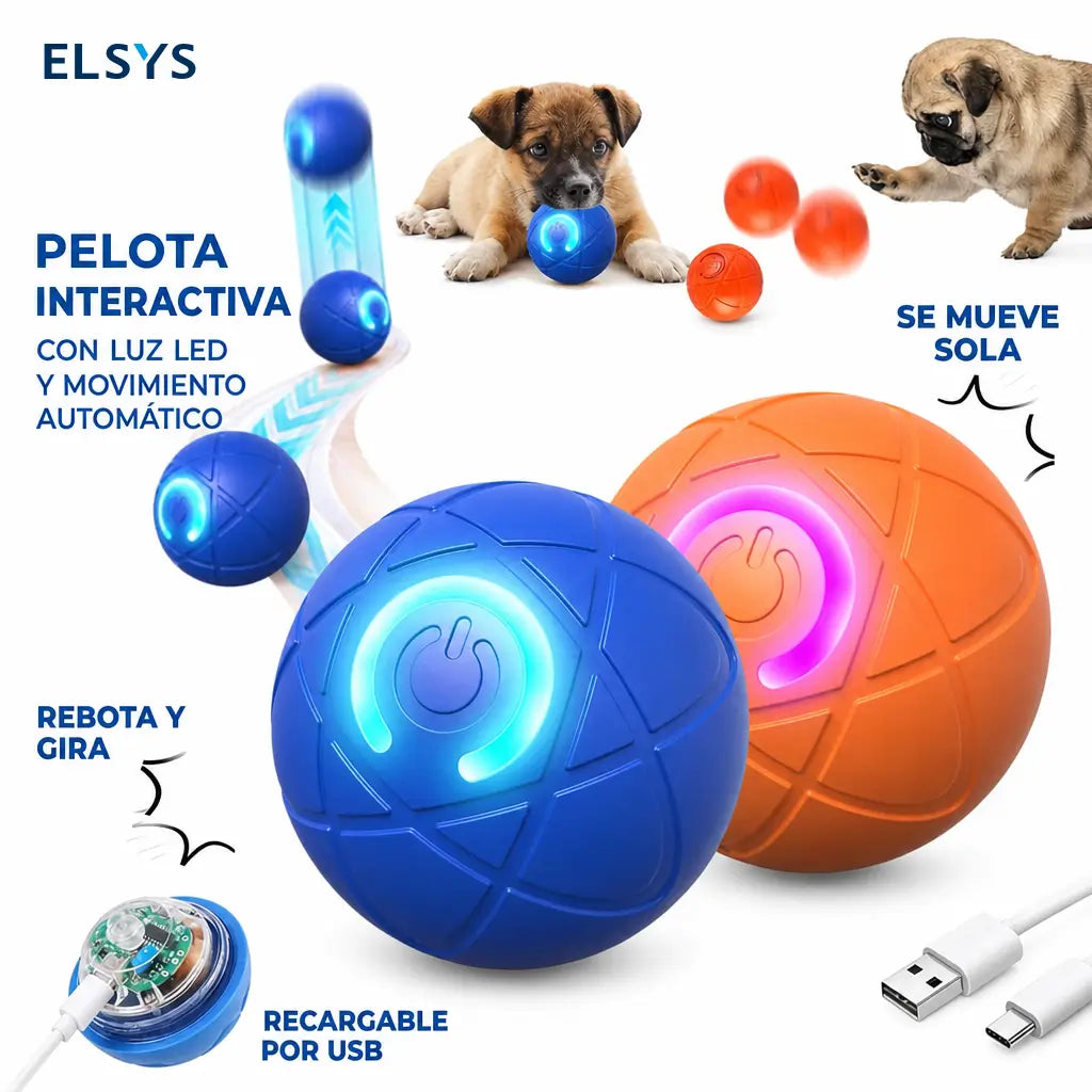 Pelota interactiva vibratoria para perros pequeños y medianos, con luz LED, recargable USB y activación por mordida para juego en casa