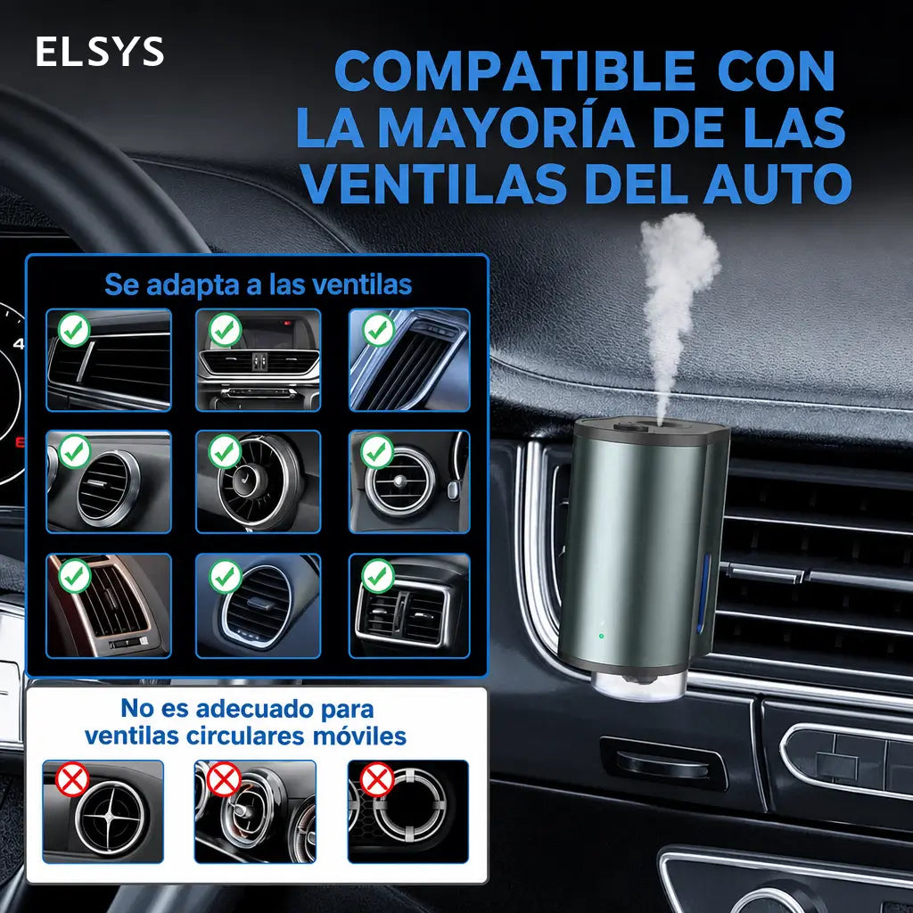 Difusor aromático inteligente para auto con 3 niveles de fragancia, batería 45 días y clip para ventilación