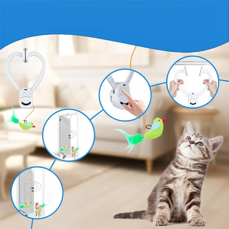 Juguete Interactivo para Gatos de Interior - Juguete de Estimulación y Enriquecimiento para Gatitos y Gatos Adultos con Varita de Pluma de Pájaro Volador Eléctrica