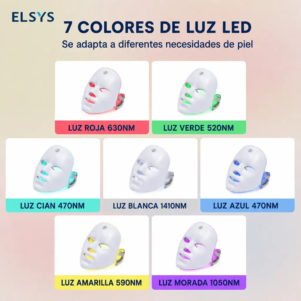 Mascarilla facial LED de fototerapia 7+1 colores con 90 luces y carga inalámbrica para rutina de skincare diaria práctica