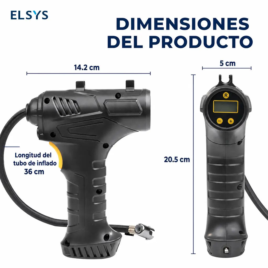 Inflador eléctrico portátil para llantas 150 PSI con luz LED, manómetro digital y boquillas para auto, bicicleta, balones deportivos y SUV