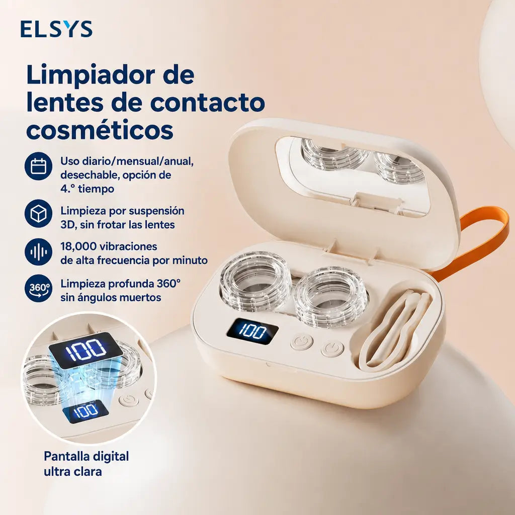 Limpiador ultrasónico recargable para lentes de contacto con espejo integrado, 2 modos y estuche portátil para viaje, oficina y casa diario