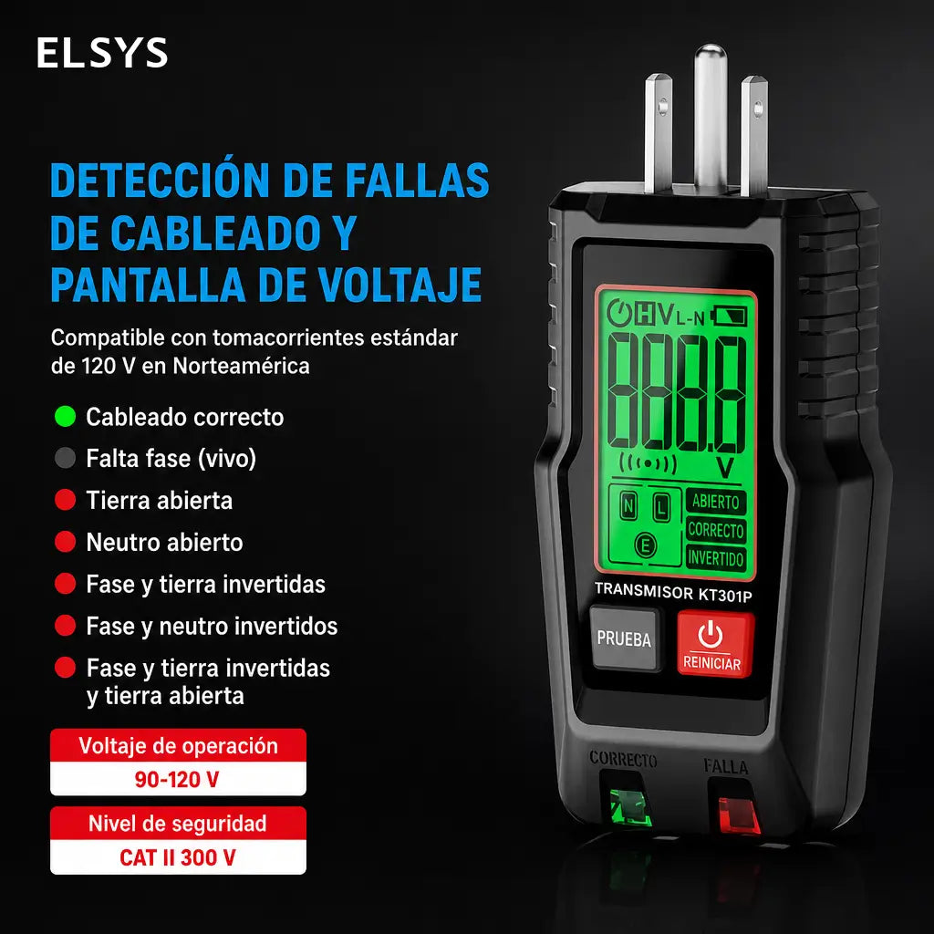 Probador de contactos GFCI con pantalla LCD, detector de fallas de cableado para tomas 110V/120V en casa y mantenimiento eléctrico seguro