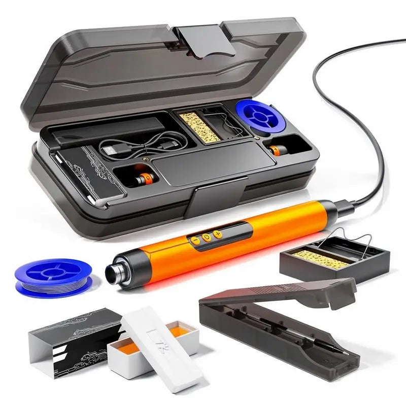 Cautín Eléctrico Portátil con Pantalla LCD y Temperatura Ajustable, Kit de Soldadura con Estuche de Almacenamiento, Herramienta de Soldadura para Electrónica