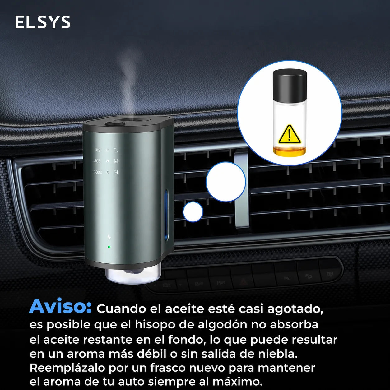 Difusor aromatizante inteligente para auto con 3 niveles de fragancia, batería de 45 días y clip para ventilas del aire acondicionado