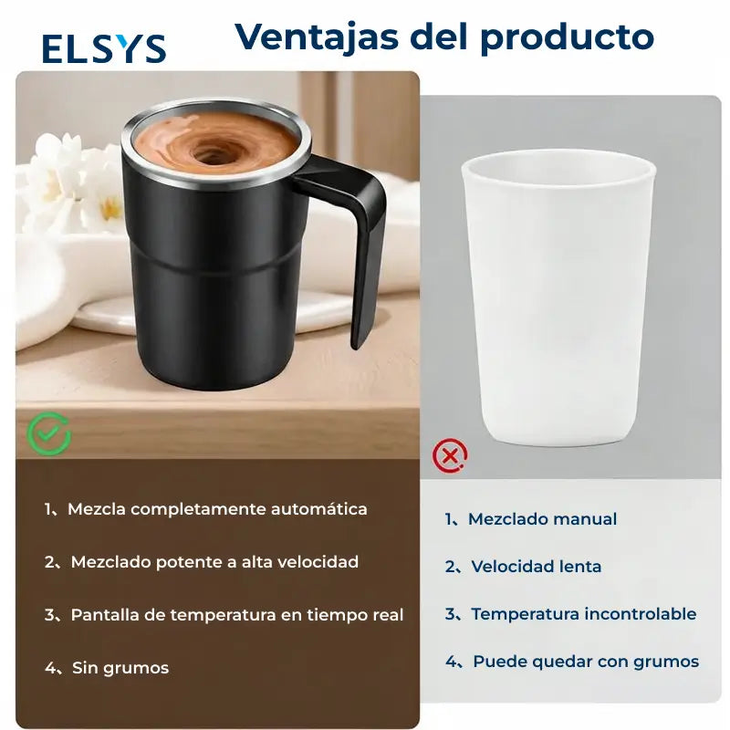 Taza mezcladora eléctrica recargable con agitador magnético, pantalla LCD y acero inoxidable 304 para café, leche, cacao, oficina y uso diario