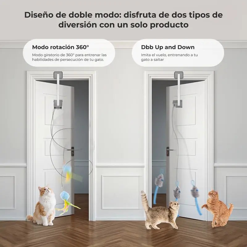 Juguete Eléctrico Interactivo para Gato con Clip para Puerta, Recargable, 2 Modos de Juego (Rotación 360° y Salto Aleatorio), Estimulación Física y Mental, Accesorios para Mascotas