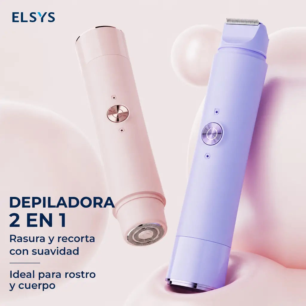 Afeitadora eléctrica 2 en 1 recargable USB con doble cabezal para depilación suave de rostro, piernas y zona bikini en casa