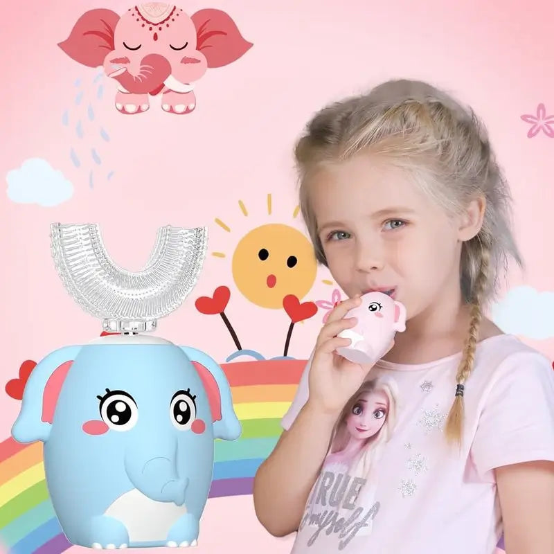 Cepillo de Dientes Eléctrico en U para Niños Sónico Recargable con 1-4 Cabezales 6 Modos de Limpieza Higiene Dental Infantil