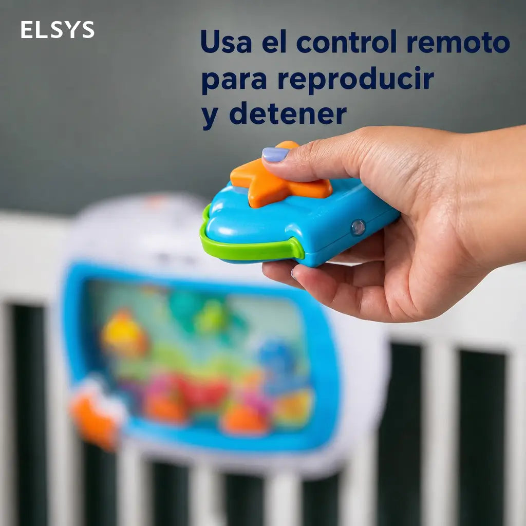 Proyector musical para cuna con luces tenues, sonidos del mar y control remoto, ideal para rutina de sueño de bebés recién nacidos