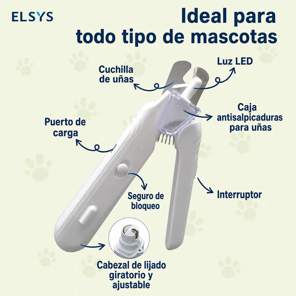 Cortaúñas y lima eléctrica 2 en 1 para perros y gatos, recargable USB-C, silenciosa y segura para todas las tallas en casa